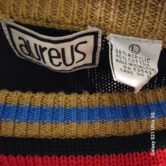 Aureus sweater crew‎ vtg men's size Lg Possum Trot logo retro stripe red black - Picture 2 of 11